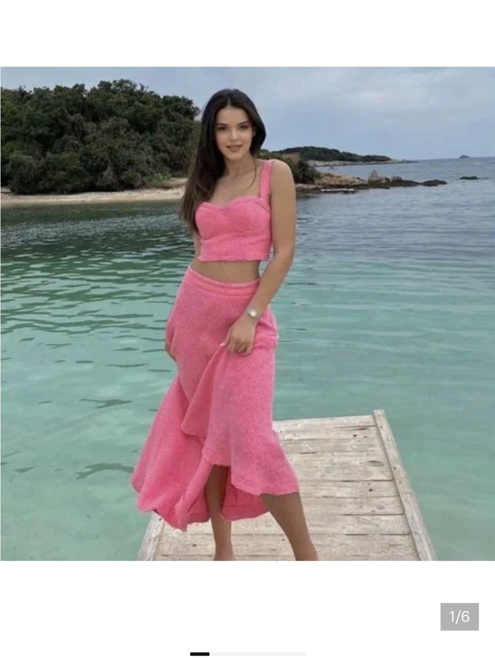 Zara Two Piece Crop Top Bustier and  Pink Maxi Skirt - Flowy Knit A-Line